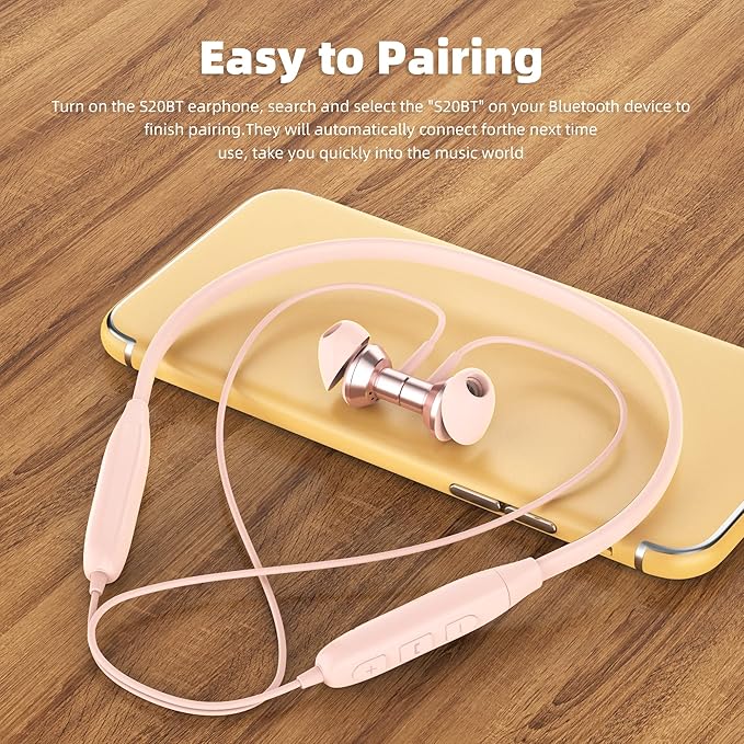 SoundMAGIC S20BT Neckband Bluetooth Headphones Wireless Earphones HiFi Stereo in Ear Headset with Microphone Lightweight Sports Earbuds Long Playtime Stable Connection Pink