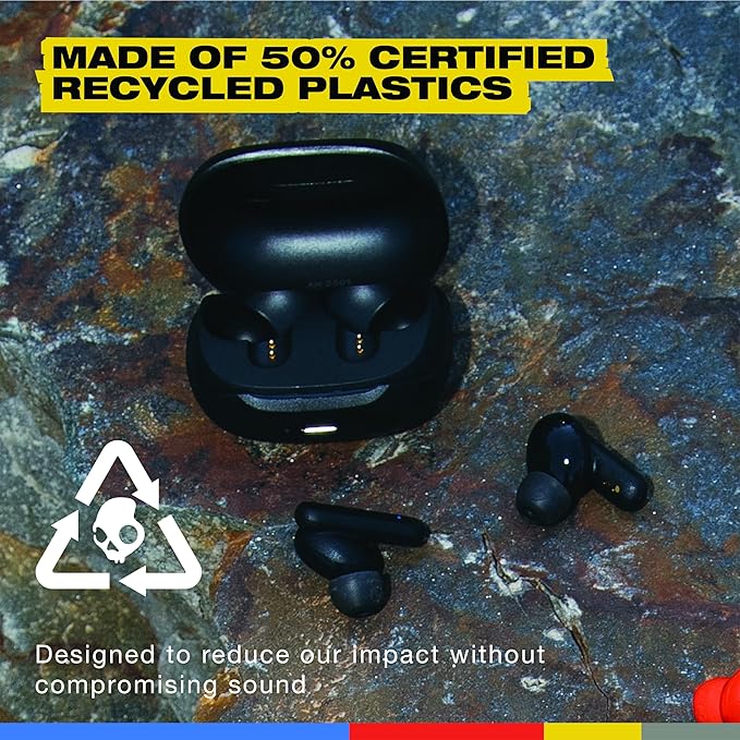 Skullcandy Smokin’ Buds Wireless Earbuds, Bluetooth Headphones, Noise Isolating Fit, Up to 20 Hours Battery, IPX4 Sweat and Water Resistant, Microphone for iPhone Android - True Black