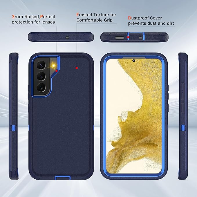 for Samsung Galaxy S22 Plus Case with [2 Pack] HD Screen Protector, [Military-Grade] Shockproof Dust/Drop Proof 3-Layer Full Body Protection Heavy Duty Case for Galaxy S22+ Plus, Navy