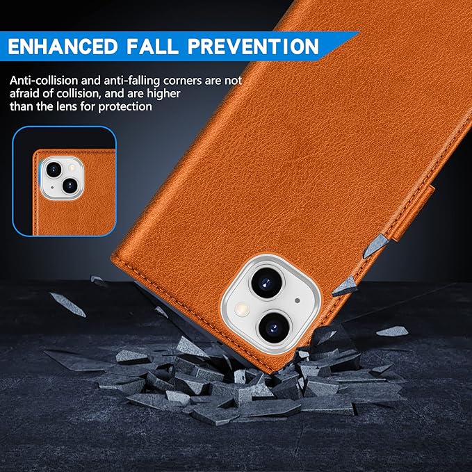 ZZXX for iPhone 14 Wallet Case with [RFID Blocking] Card Slot Kickstand Magnetic Closure Leather Flip Fold Protective Phone Case for iPhone 14 Case Wallet(Brown-6.1 inch)