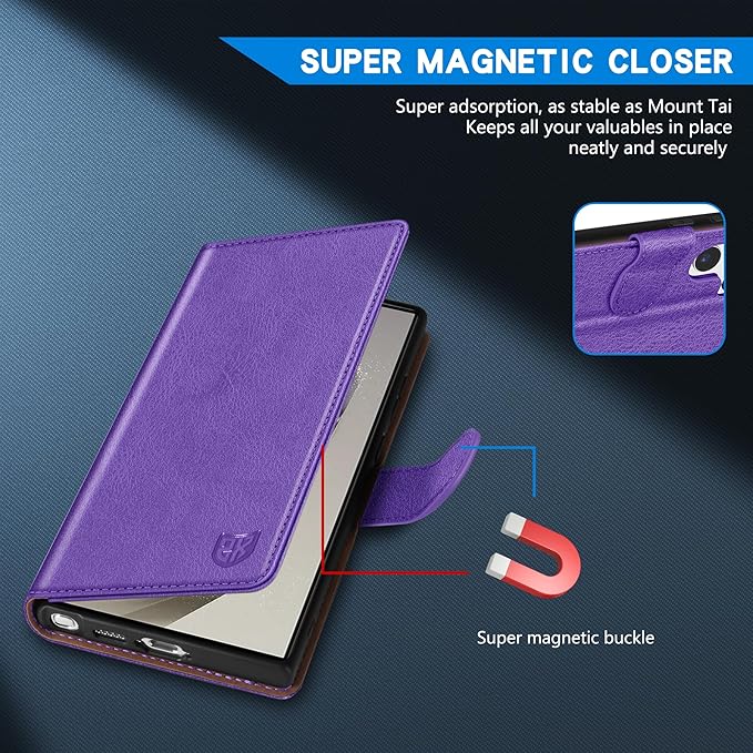 ZZXX for Samsung Galaxy S25 Ultra Wallet Case with [RFID Blocking] Card Slot Kickstand Magnetic Closure Leather Flip Fold Protective Phone Case for Galaxy S25 Ultra 5G Case Wallet(Purple-6.8 inch)