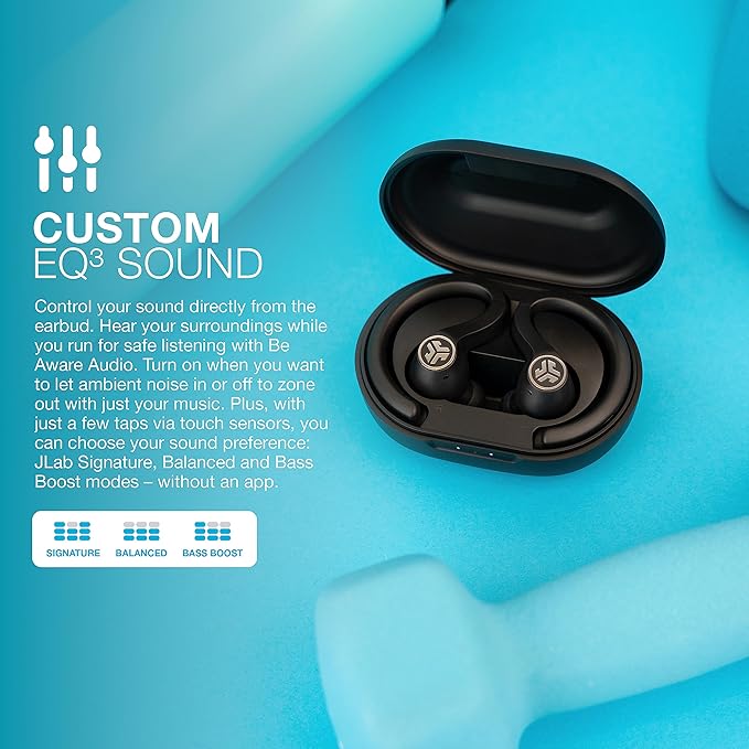 JLab JBuds Air Sport Gen 3 True Wireless Bluetooth Earbuds + Charging Case, Graphite, IP66 Sweat Resistance, Multipoint, Dual Connect, 3 EQ Sound Settings