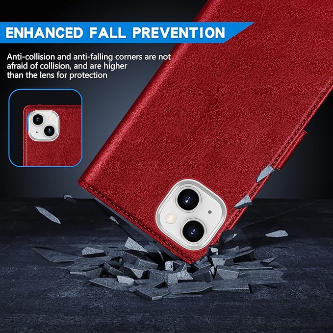 ZZXX for iPhone 14 Wallet Case with [RFID Blocking] Card Slot Kickstand Magnetic Closure Leather Flip Fold Protective Phone Case for iPhone 14 Case Wallet(Red-6.1 inch)