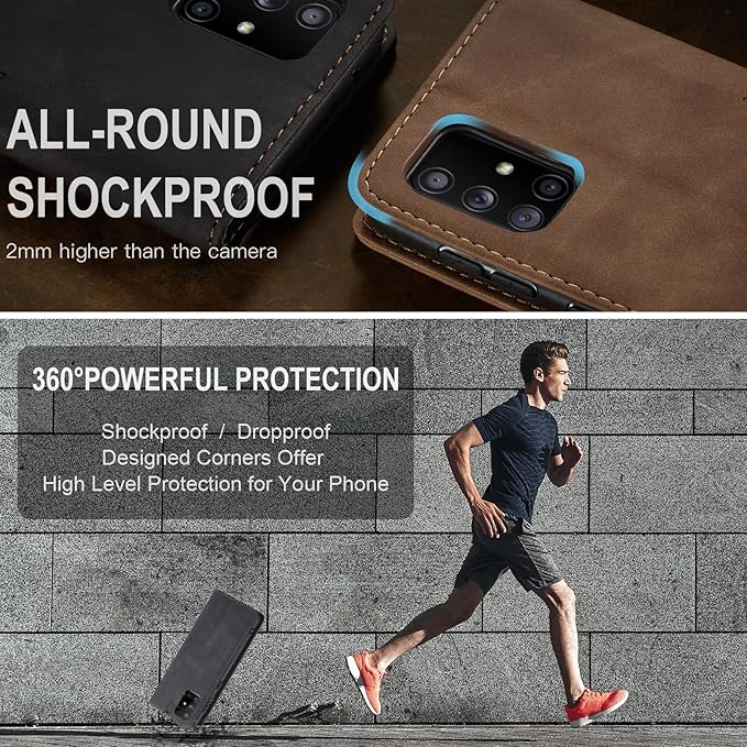 for Samsung Galaxy A51 Case, Flip Wallet Leather Case with Card Holder Magnetic Closure Shockproof Kickstand Protective Phone Cases Cover for Samsung A51,Black