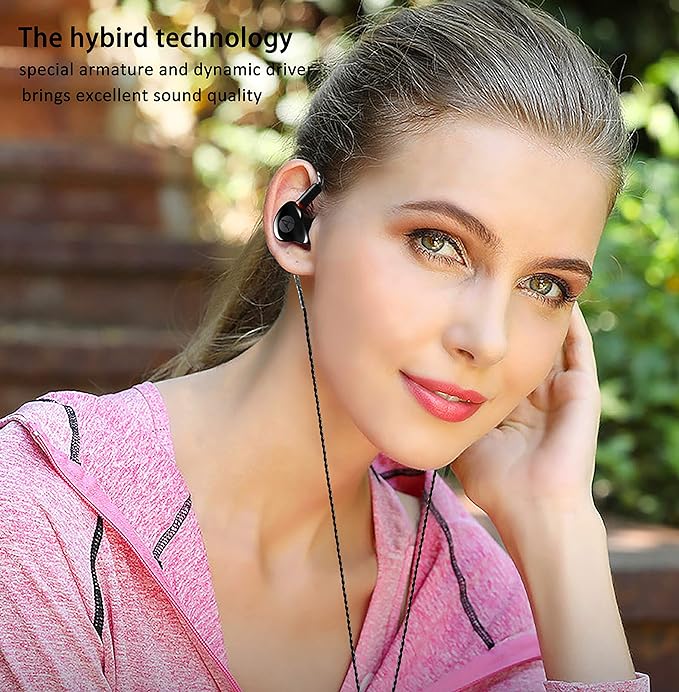 in Ear Monitor Headphones, HiFi Stereo IEM Earphones, Dynamic Dual Driver Wired Earbuds with Detachable Cable, Noise Canceling Headset for Singers Musicians Drummers Audiophile (Black)