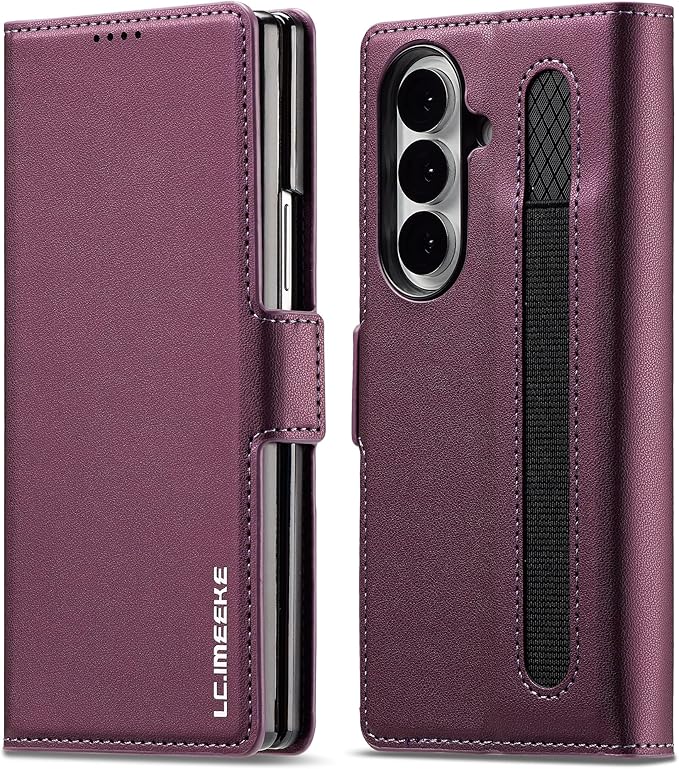 HXY Wallet Case for Samsung Galaxy Z Fold 7 with S Pen Holder, PU Leather Magnetic Flip Case for Men Women with Card Holder Kickstand Shockproof Protection Case for Galaxy Z Fold 7 2025 (Purple)