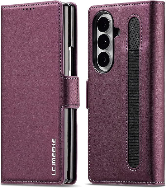 HXY Wallet Case for Samsung Galaxy Z Fold 7 with S Pen Holder, PU Leather Magnetic Flip Case for Men Women with Card Holder Kickstand Shockproof Protection Case for Galaxy Z Fold 7 2025 (Purple)