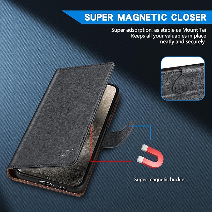 ZZXX for iPhone 15 Plus Wallet Case with [RFID Blocking] Card Slot Kickstand Magnetic Closure Leather Flip Fold Protective Phone Case for iPhone 15 Plus Case Wallet(Grey-6.7 inch)