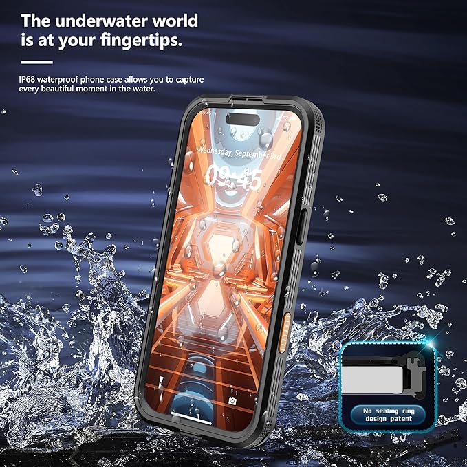 GOLDJU Magnetic for iPhone 17 Air Case-Waterproof, Built-in Screen & Camera Protector-IP68 Underwater Full Body 16FT Military Dropproof Shockproof Case for 17 Air 6.6''- Black