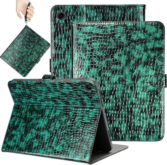 Elegant Case for Samsung Galaxy Tab A9 Plus 11 Inch 2023（Model: SM-X210/X216/X218）, Premium Leather Crocodile Cover | Stand | Card Pockets| Wrist Strap| S Pen Holder (Dark Green Gradient)