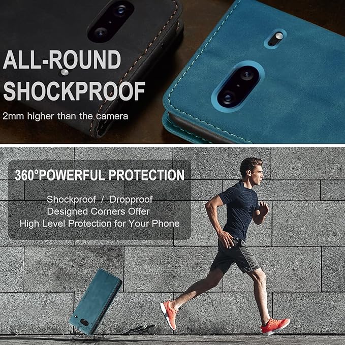 for Google Pixel 7 Case, Flip Wallet Leather Case with Card Holder Magnetic Closure Shockproof Kickstand Protective Phone Cases Cover for Google Pixel 7,Blue-Green