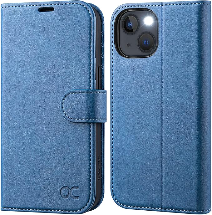 OCASE Compatible with iPhone 14 Wallet Case, PU Leather Flip Folio Case with Card Holders RFID Blocking Kickstand [Shockproof TPU Inner Shell] Phone Cover 6.1 Inch 2022 (Light Blue)