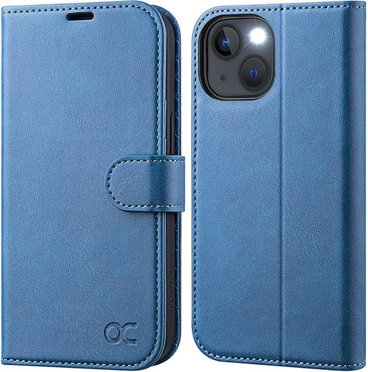 OCASE Compatible with iPhone 14 Wallet Case, PU Leather Flip Folio Case with Card Holders RFID Blocking Kickstand [Shockproof TPU Inner Shell] Phone Cover 6.1 Inch 2022 (Light Blue)