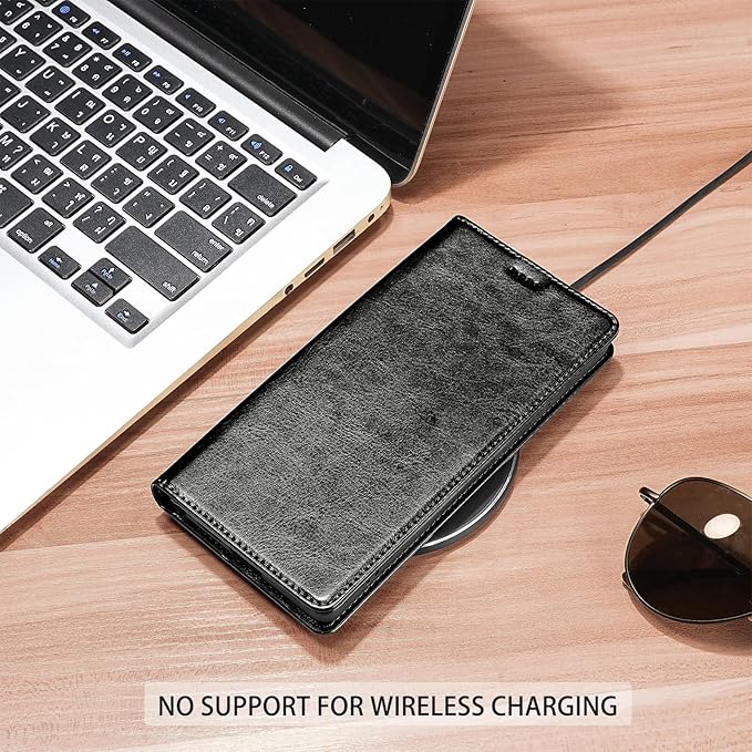 for Samsung Galaxy S25 Genuine Leather Wallet Case, Built-in Card Holder [RFID Blocking] & Kickstand, Protective Shockproof Phone Case for S25, Black