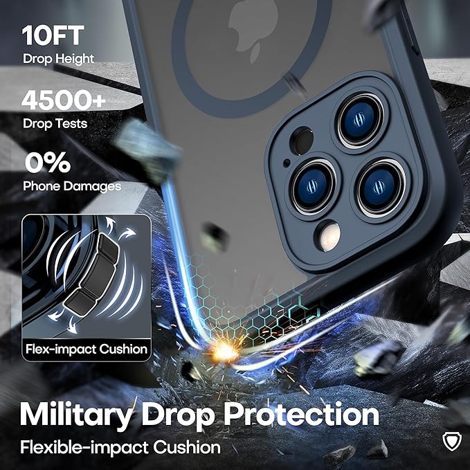ImpactStrong Magnetic Guard Designed for iPhone 14 Pro Max Case [Camera Protection] [Military Grade Drop Tested] [Compatible with MagSafe] Slim Translucent Matte Phone Case (6.7") - Navy Blue