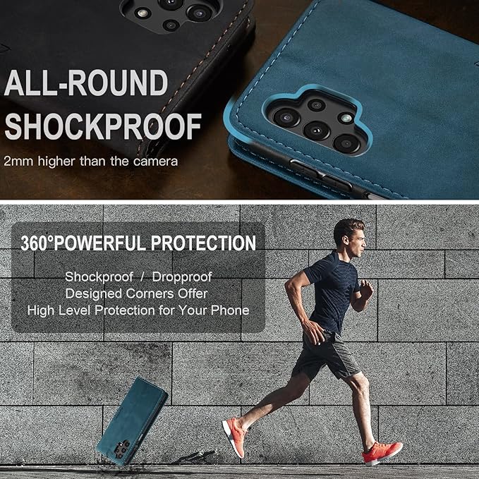 for Samsung Galaxy A13 4G/5G Case, Flip Wallet Leather Case with Card Holder Magnetic Closure Shockproof Kickstand Protective Phone Cases Cover for Samsung Galaxy A04s,Blue-Green