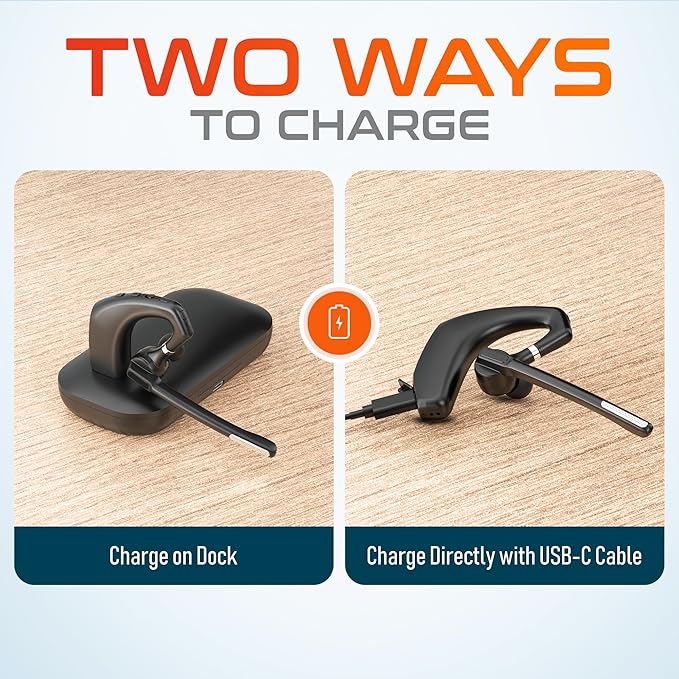 Delton Wireless Headset for Computer with Charging Case, Bluetooth Headset with Noise-Cancelling Mic, Specially Designed for MS Team, Zoom, Google Meet, Driving, and Office - Black