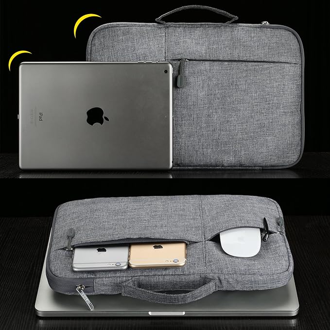 Megoo 13inch Laptop Sleeve with Accessory Pouch for Surface Laptop 5/4/3/2/6 13.5", Laptop 7 13.8", Surface Book 13.5", Carry Case for 13"~14" Tablet Chromebook(Gray with Charger Case)