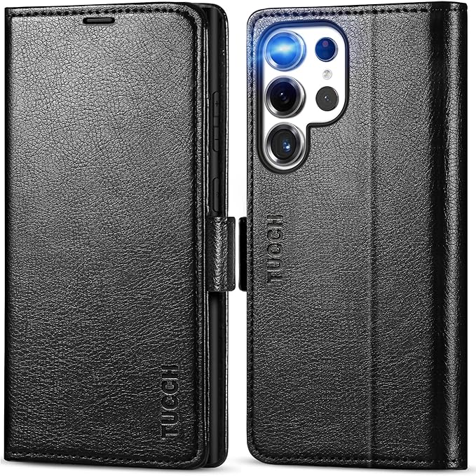 TUCCH Wallet Case for Galaxy S25 Ultra, Magnetic PU Leather Stand [RFID Blocking] Card Slots Protective Folio Cover with [TPU Shockproof Interior Case] Compatible with Galaxy S25 Ultra, Textured Black