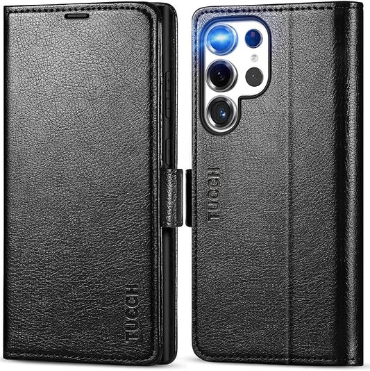 TUCCH Wallet Case for Galaxy S25 Ultra, Magnetic PU Leather Stand [RFID Blocking] Card Slots Protective Folio Cover with [TPU Shockproof Interior Case] Compatible with Galaxy S25 Ultra, Textured Black