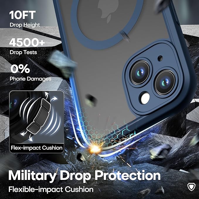 ImpactStrong Magnetic Guard Designed for iPhone 15 Case [Camera Protection] [Military Grade Drop Tested] [Compatible with MagSafe] Slim Translucent Matte Phone Case (6.1") - Navy Blue
