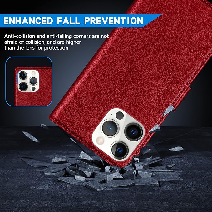 ZZXX for iPhone 15 Pro Max Wallet Case with [RFID Blocking] Card Slot Kickstand Magnetic Closure Leather Flip Fold Protective Phone Case for iPhone 15 Pro Max Case Wallet(Red-6.7 inch)