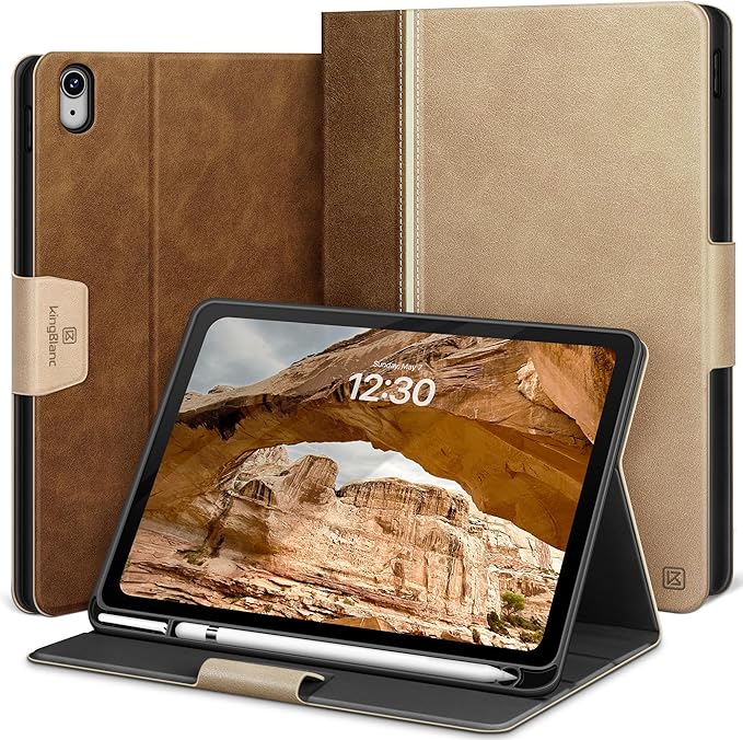 KingBlanc Case for iPad (A16) 11th Generation 11-inch 2025, iPad 10th Generation 10.9" 2022 with Pencil Holder, Vegan Leather Protective Stand Cover, Auto Sleep Wake, Multi-Angle Viewing/Typing, Beige