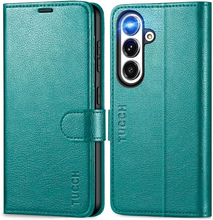 TUCCH Wallet Case for Galaxy S25 5G, Magnetic PU Leather Kickstand [RFID Blocking] Card Slot Folio Cover with [TPU Shockproof Inner Shell] Compatible with Galaxy S25 6.2" 2025, Cyan