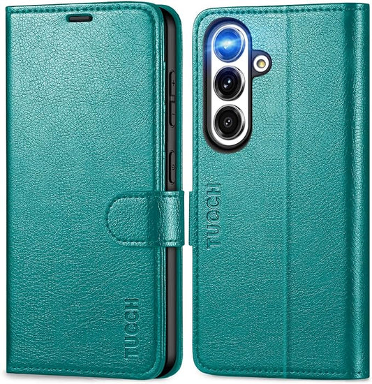 TUCCH Wallet Case for Galaxy S25 5G, Magnetic PU Leather Kickstand [RFID Blocking] Card Slot Folio Cover with [TPU Shockproof Inner Shell] Compatible with Galaxy S25 6.2" 2025, Cyan