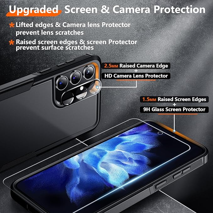Red2Fire for Samsung Galaxy S24 Case, with 2Pcs [Tempered Glass Screen Protector+Camera Protector][Military Grade Shockproof] Heavy Duty Full Body Protection Phone Case for S24 Case,Black