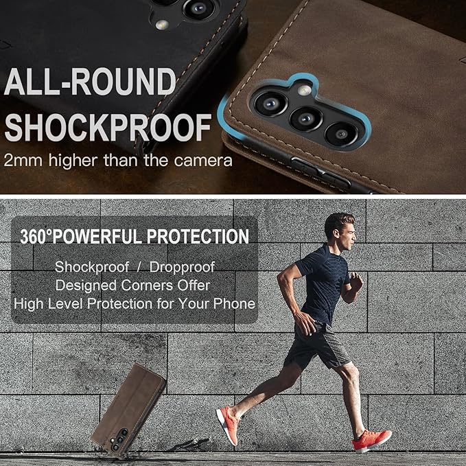 for Samsung Galaxy A34 5G Case, Flip Wallet Leather Case with Card Holder Magnetic Closure Shockproof Kickstand Protective Phone Cases Cover for Galaxy A34 6.6 Inch,Coffee