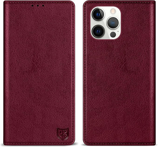 ZZXX for iPhone 15 Pro Max Wallet Case with [RFID Blocking] Card Slot Stand Strong Magnetic Leather Flip Fold Protective Phone Case for iPhone 15 Pro Max Case Wallet(Wine Red-6.7 inch)