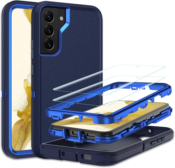 for Samsung Galaxy S22 Plus Case with [2 Pack] HD Screen Protector, [Military-Grade] Shockproof Dust/Drop Proof 3-Layer Full Body Protection Heavy Duty Case for Galaxy S22+ Plus, Navy