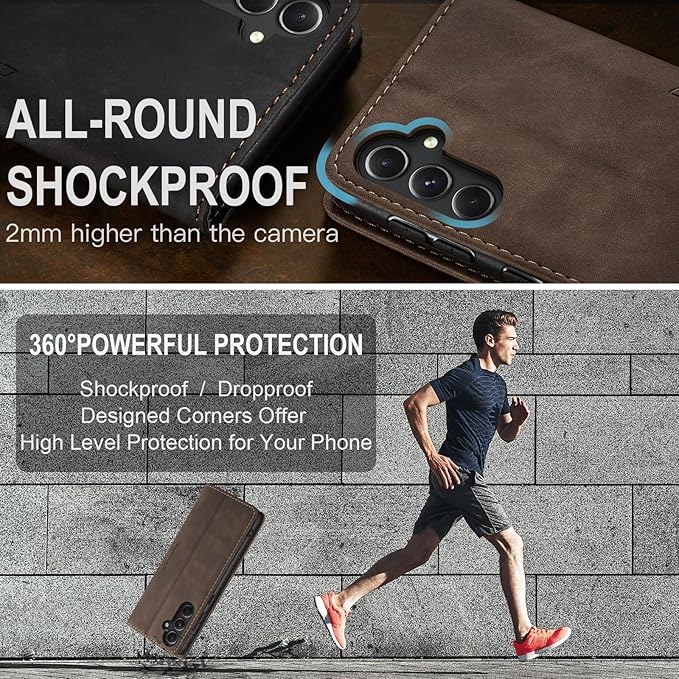 for Samsung Galaxy S23 FE Case, Flip Wallet Leather Case with Card Holder Magnetic Closure Shockproof Kickstand Protective Phone Cases Cover for Samsung S23 FE,Coffee