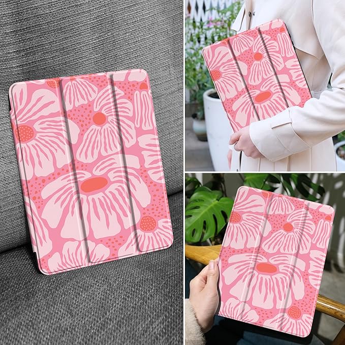 MEEgoodo Case for Samsung Galaxy Tab A9 Plus 11 inch Cover 2024 2023 with S Pen Holder, A9+ Smart Tablet Cases with Leather Trifold Stand+Soft TPU Back Shell+Smart Auto Wake/Sleep, Pink Style Floral