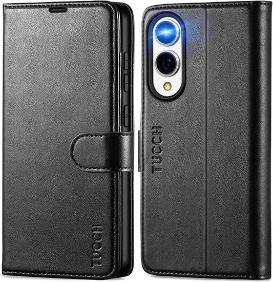 TUCCH Case Wallet for Galaxy S25 Edge 6.7", Kickstand [RFID Blocking] 4 Card Holder, Folio Magnetic PU Leather [TPU Shockproof Inner Case] Protective Folio Cover Compatible with Galaxy S25 Edge, Black