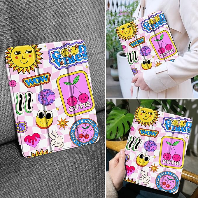 MEEgoodo Case for Samsung Galaxy Tab A9 Plus 11 inch Cover 2024 2023 with S Pen Holder, A9+ Smart Tablet Cases with Leather Trifold Stand+Soft TPU Back Shell+Smart Auto Wake/Sleep, Pattern Stickers