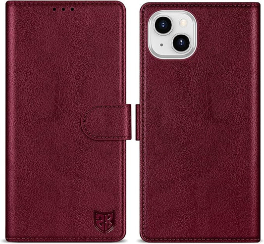 ZZXX for iPhone 15 Wallet Case with [RFID Blocking] Card Slot Kickstand Magnetic Closure Leather Flip Fold Protective Phone Case for iPhone 15 Case Wallet(Wine Red-6.1 inch)