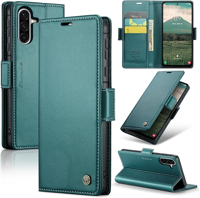 for Samsung Galaxy A56 5G Case, Premium PU Leather Wallet Case Flip Cover with [RFID Blocking][Card Holder][Stand Function] Shockproof Protective for Samsung Galaxy A56, Blue-Green