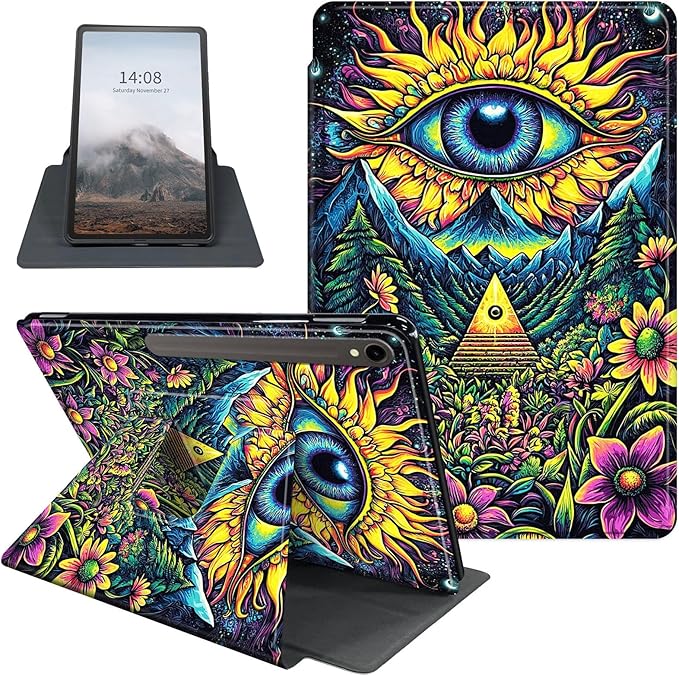 Case for Samsung Galaxy Tab S10 FE / S9 FE 5G 10.9 inch & Tab S9 11 inch, PU Leather 360° Rotating Stand Cover, Auto Sleep/Wake, Folio Smart Protective Cover, Eye Flowers