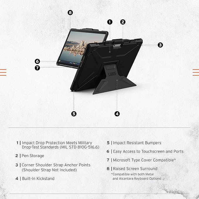 URBAN ARMOR GEAR UAG Designed for Microsoft Surface Pro 11/10/9 Case with Multi-angle Kickstand & Pen Holder Compatible with Type Cover Keyboard Rugged Protective Cover Heavy Duty, Metropolis SE Black