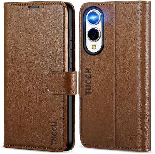 TUCCH Case Wallet for Galaxy S25 Edge, Magnetic PU Leather Kickstand RFID Blocking [4 Card Slots] Protective Flip Cover with [TPU Shockproof Interior Case] Compatible with Galaxy S25 Edge 6.7", Brown