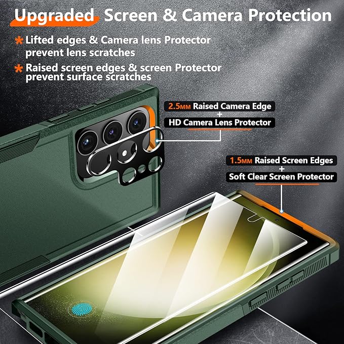 Red2Fire for Samsung Galaxy S23 Ultra Case, [Military Grade Drop Protection] Non-Slip Heavy Duty Full Body Shockproof Protection Phone Case for S23 Ultra Case 6.8 inch, Deep Green