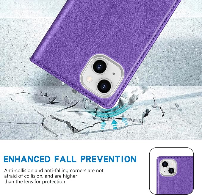 ZZXX for iPhone 15 Plus Wallet Case with [RFID Blocking] Card Slot Stand Strong Magnetic Leather Flip Fold Protective Phone Case for iPhone 15 Plus Case Wallet(Purple-6.7 inch)