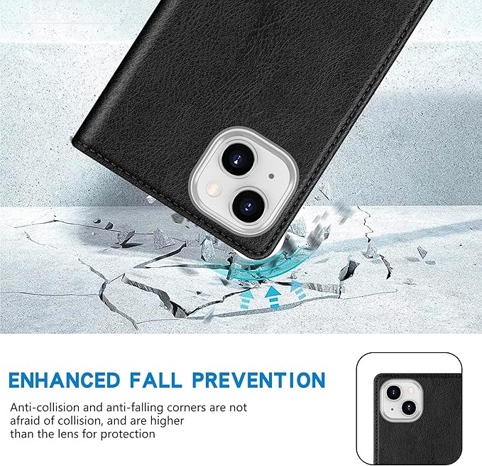 ZZXX for iPhone 15 Plus Wallet Case with [RFID Blocking] Card Slot Stand Strong Magnetic Leather Flip Fold Protective Phone Case for iPhone 15 Plus Case Wallet(Black-6.7 inch)