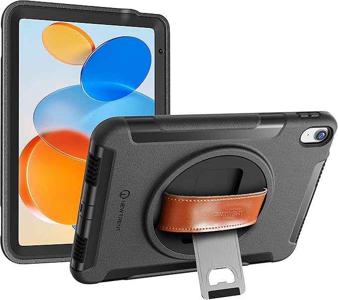 Original Rugged iPad Case for iPad 11 (A16) 11-inch (2025) & iPad 10th Gen 10.9-inch (2022) | 360° Rotating Kickstand, Genuine Leather Hand Strap, Built-in Screen Protector (Black)