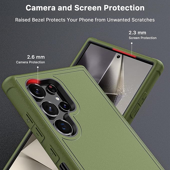 M MYBAT Pro Maverick Series for Samsung Galaxy S24 Ultra Case with Belt Clip Holster, 6.8 inch, Heavy Duty Military Grade Drop Protective Case with 360° Rotating Stand (No Screen Protector) Army Green