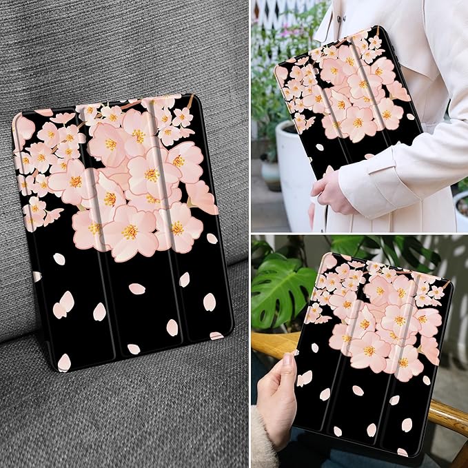 MEEgoodo Case for Samsung Galaxy Tab A9 Plus 11 inch Cover 2024 2023 with S Pen Holder,A9+ Smart Tablet Cases with Leather Trifold Stand+Soft TPU Back Shell+Smart Auto Wake/Sleep,Beautiful Cherry Tree