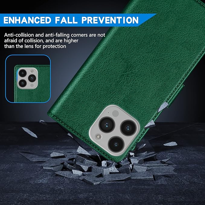 ZZXX for iPhone 14 Pro Wallet Case with [RFID Blocking] Card Slot Kickstand Magnetic Closure Leather Flip Fold Protective Phone Case for iPhone 14 Pro Case Wallet(Green-6.1 inch)