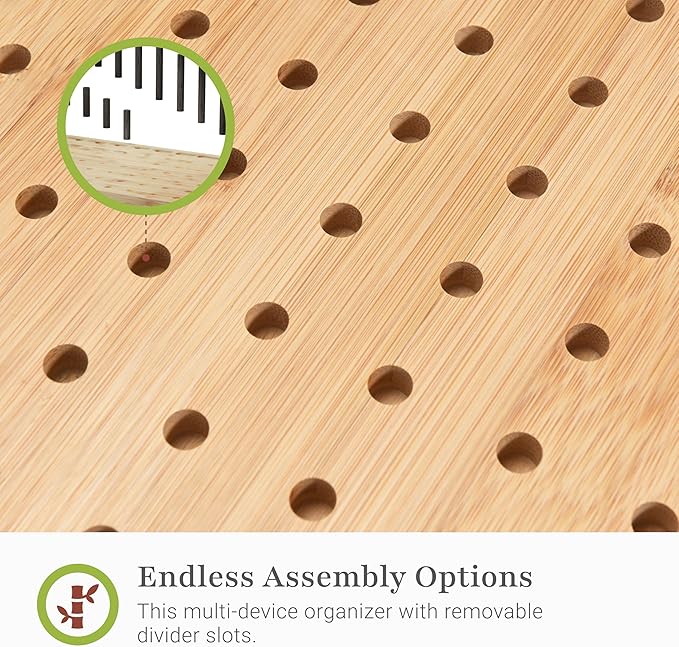 Prosumer's Choice Black Wooden Charging Station Organizer for Multiple Devices - Cable Management Box with 5 Slots and Removable Dividers - Charger Organizer for Phone, Tablet, Home, Office, 12"x6"x7"